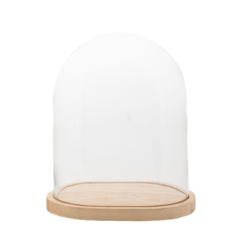 CAMPANA VETRO BASE LEGNO H.32CM.